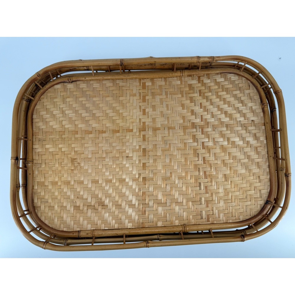 Set of 6 Vintage Bamboo Wicker Rattan Serving Trays Mid Century Japanese Wares - Picture 11 of 16